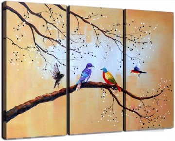 birds in white plum blossom in set panels Oil Paintings